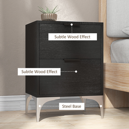 HOMCOM Bedside Tables Set of 2 with 2 Drawers for Bedroom, Living Room