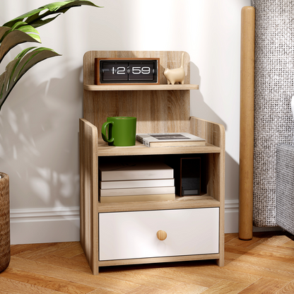 HOMCOM Bedside Table with Drawer for Bedroom, Living Room, Natural Wood Effect