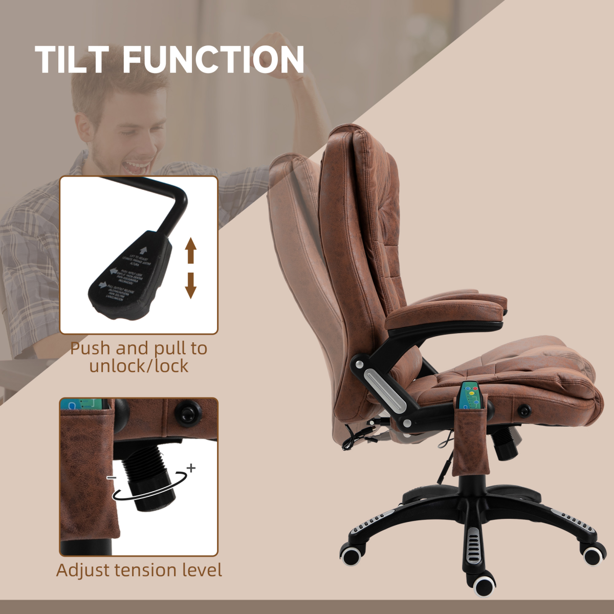 Executive Reclining Chair w/ Heating Massage Points Relaxing Headrest Brown