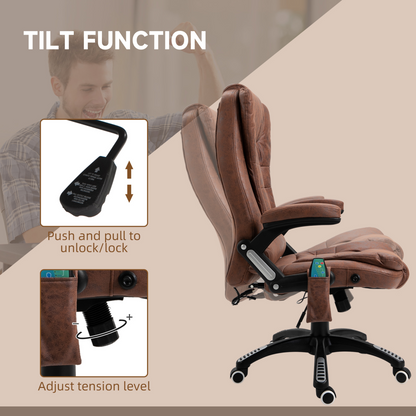 Executive Reclining Chair w/ Heating Massage Points Relaxing Headrest Brown