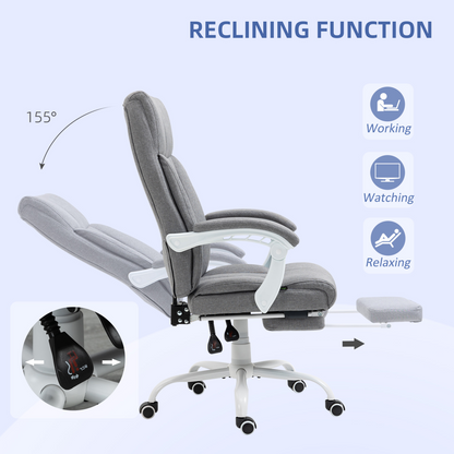 Vinsetto Fabric Office Chair for Home with Arm, Foot Rest, Wheels, Grey