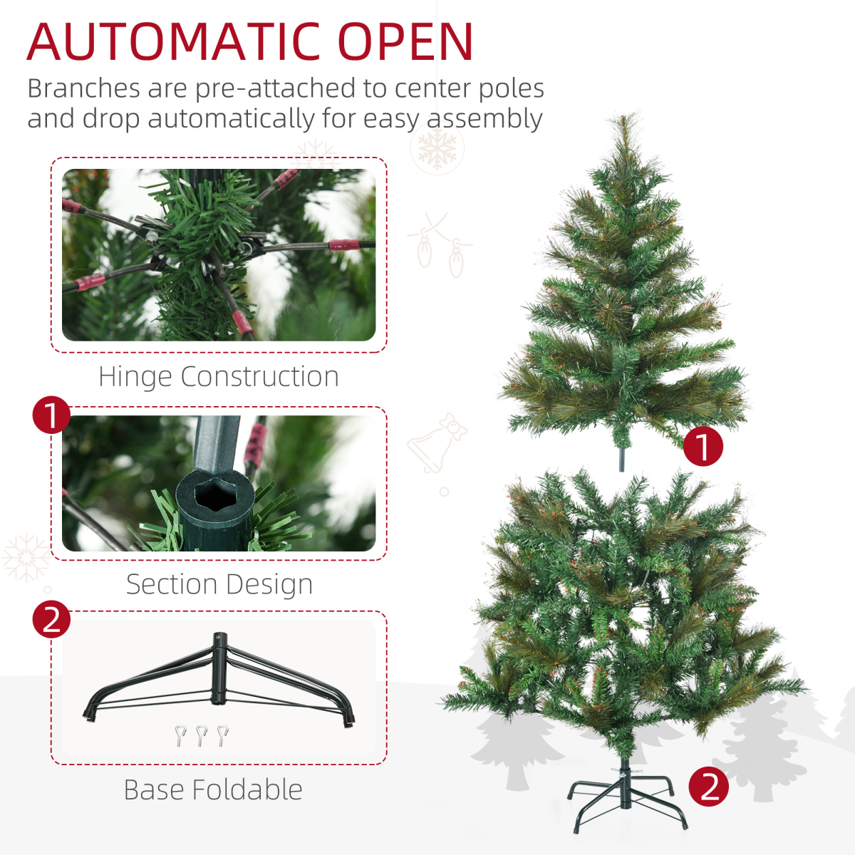 1.5m Pre-Lit Christmas Tree - Warm White LEDs, Gold-Tipped Spruce, Metal Stand