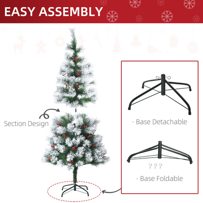 5ft Indoor Artificial Xmas Tree with Berry Decor, 184 PET Tips & Metal Stand