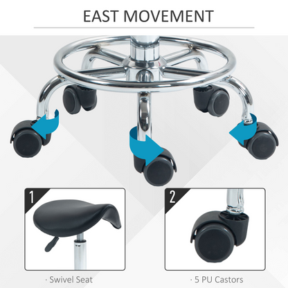 HOMCOM Saddle Chair, Rolling Salon Stool for Massage Spa Clinic Beauty, Black