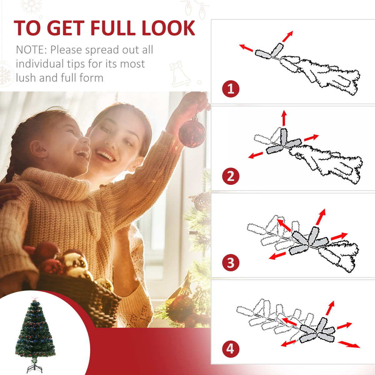 4ft Prelit Artificial Christmas Tree with Multicolored LED & Fiber Optic Lights