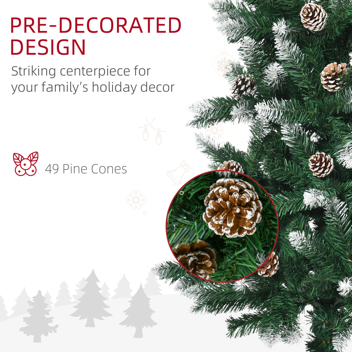 6ft Snow Artificial Christmas Tree with Pine Cones - Holiday Decor