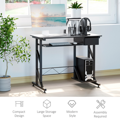 HOMCOM Black Wood Computer Desk with Keyboard Tray, CPU Stand & Elevated Shelf