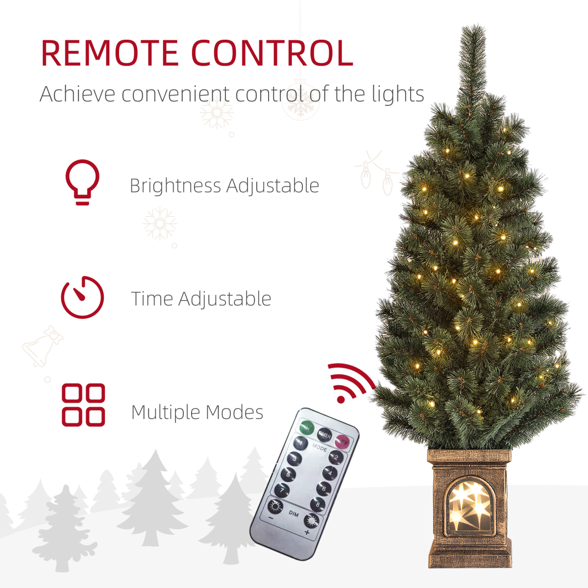 HOMCOM 4ft Artificial Christmas Tree with 80 Warm White LEDs & Remote