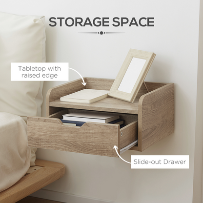 HOMCOM Floating Nightstand Set of 2, Wall Mounted Bedside Table with Drawer