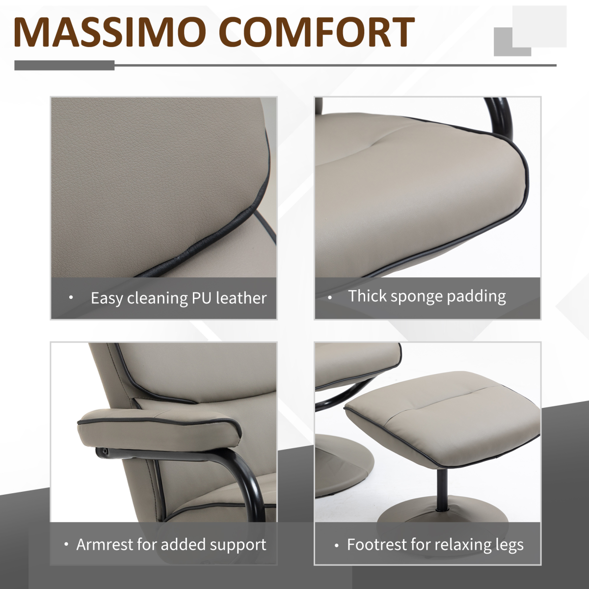 Faux Leather Recliner Chair w/ Ottoman, 135� Adjustable Backrest & Thick Padding