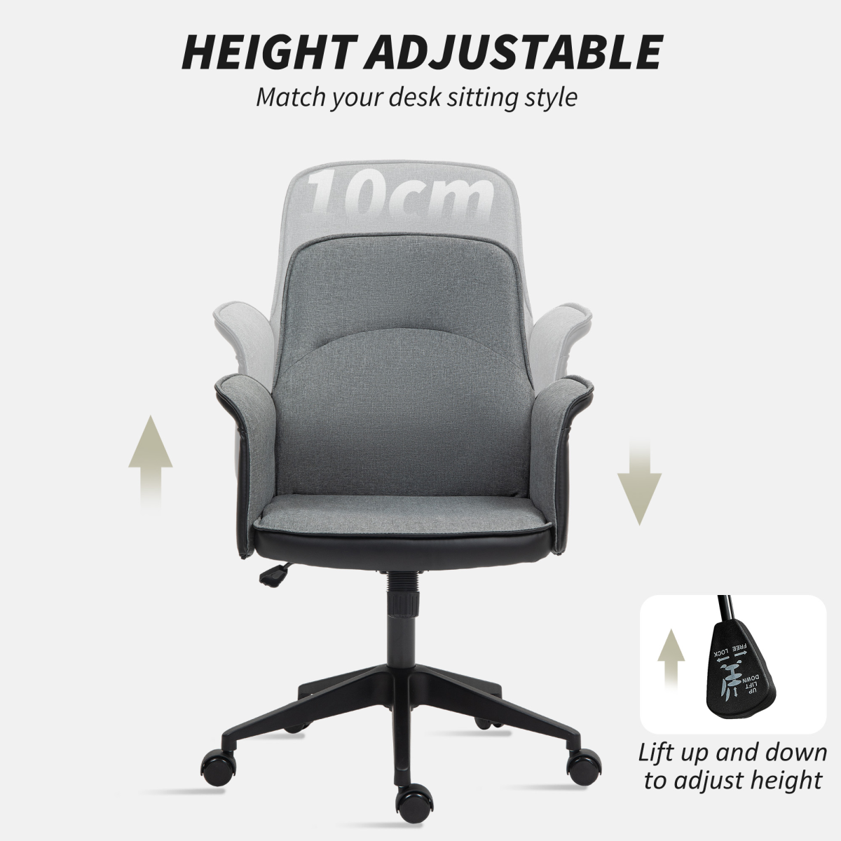HOMCOM Office Chair, Linen Desk Chair with Adjustable Height Grey