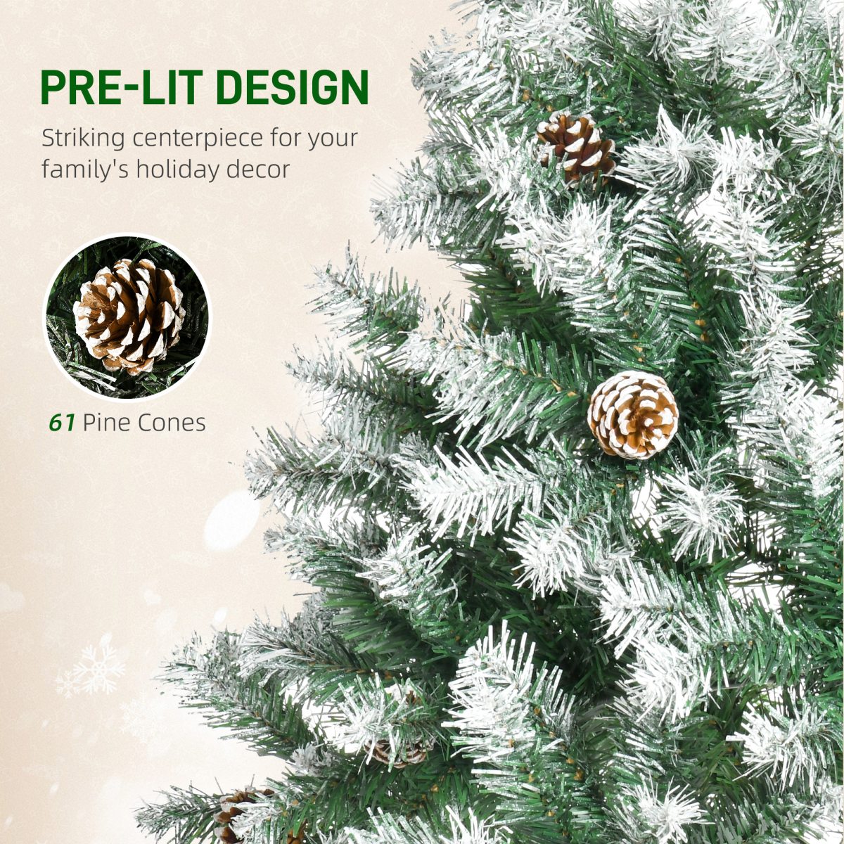 6FT Artificial Christmas Tree with Pine Cones, Automatic Open, Flame Retardant