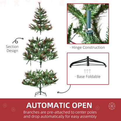 HOMCOM 6ft Pre-Lit Christmas Spruce Tree - 200 LED Lights, Gold Tips