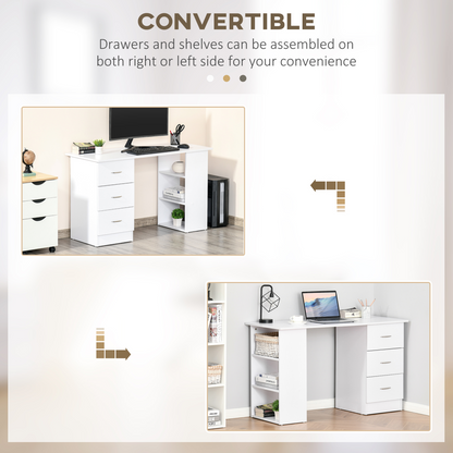 120cm White Computer Desk with 3 Shelves & Drawers - PC Table