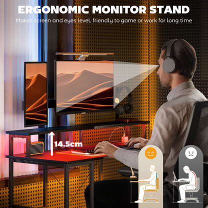 HOMCOM Reversible Home Office Desk with USB Charging RGB LED Storage