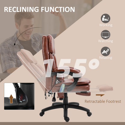 Ergonomic Office Chair w/ 7 Massage Points Headrest Armrest Footrest Brown
