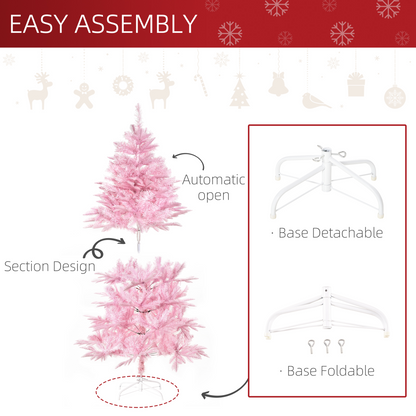 5ft Pink Artificial Christmas Tree | Auto-Open, 576 Branches, Easy Setup