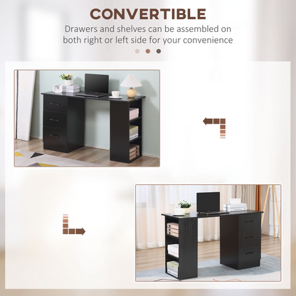 120cm Black Computer Desk with Drawers & Open Shelves, Left/Right Config