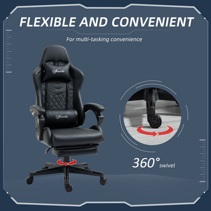 Racing Gaming Chair PU Leather Gamer Recliner Home Office, Black