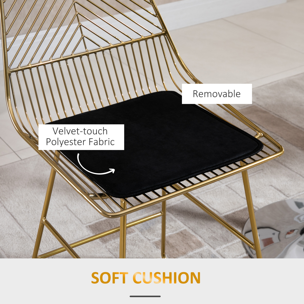 Modern Counter Height Bar Stools Set of 2 pcs Wire Metal Barstools for Kitchen