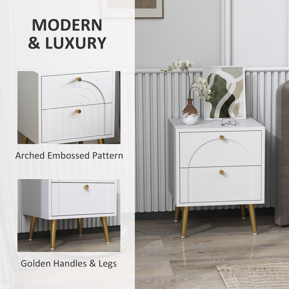 HOMCOM 2-Piece Bedside Tables Set with 2 Drawers for Bedroom, White