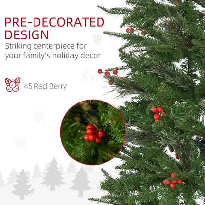 7ft Unlit Pencil Christmas Tree with Red Berries and Metal Base