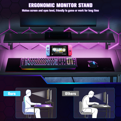 HOMCOM L-Shaped Gaming Desk with LED Lights & Built-in USB/Outlets