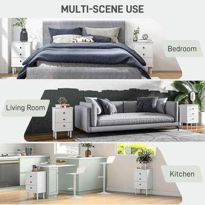 HOMCOM Bedside Table Set of 2, Bedside Cabinet w/ 3 Drawers, Modern Side Table,