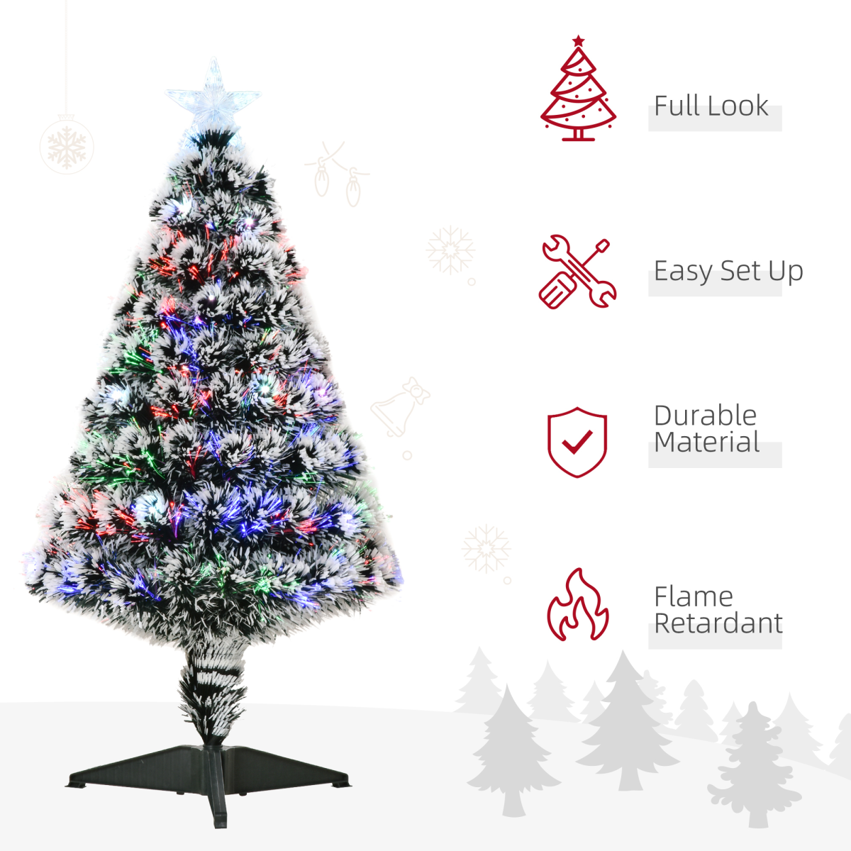 3ft Snow-Dipped Prelit Christmas Tree with LED Fiber Optics (Green/White)