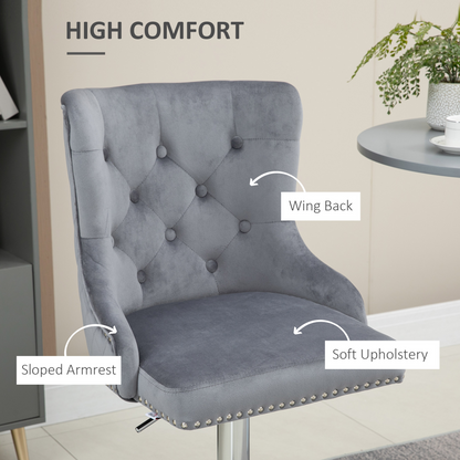 HOMCOM Adjustable Bar Stools Set of 2, Swivel Bar Chairs w/ Back Footrest, Grey