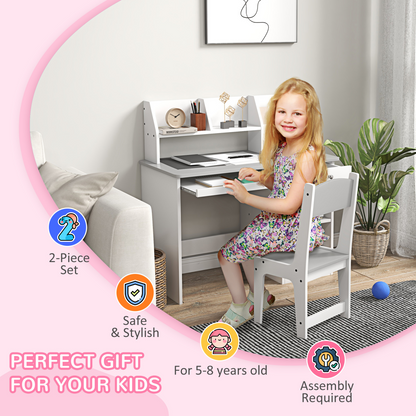 ZONEKIZ Kids Desk & Chair Set with Storage - Grey, Ages 5-8