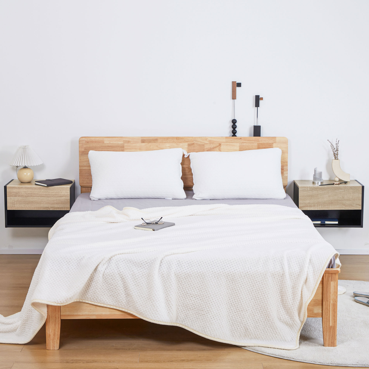 HOMCOM Modern Bedside Table Set of 2 with Drawer and Shelf