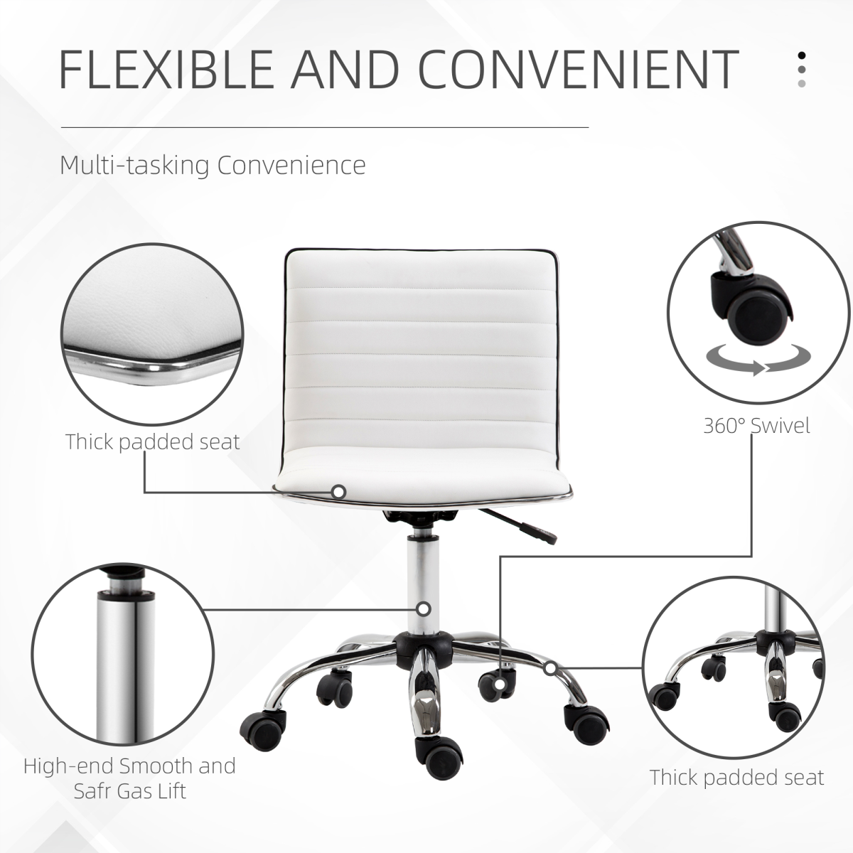 Armless Mid-Back Adjustable Office Chair  360 Swivel Ergonomic White HOMCOM