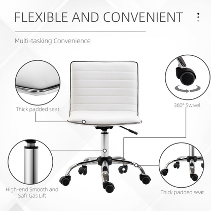 Armless Mid-Back Adjustable Office Chair  360 Swivel Ergonomic White HOMCOM