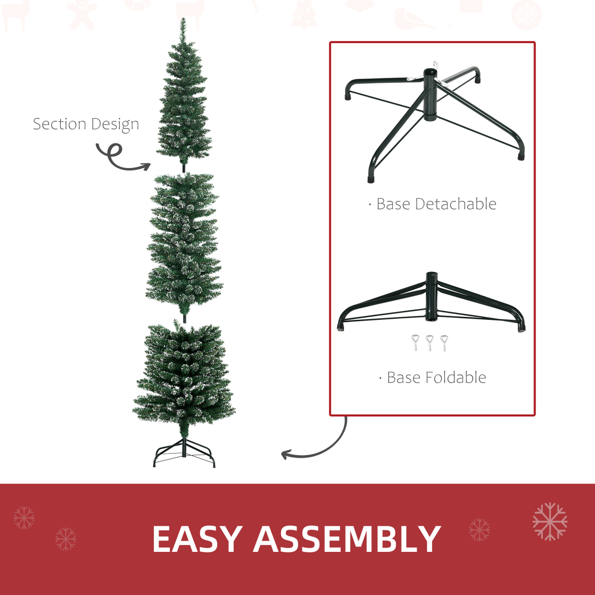 7.5ft Snow-Dipped Artificial Christmas Tree with Metal Base, Green HOMCOM
