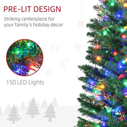 HOMCOM 6ft Pencil Xmas Tree with Colorful LED Lights & Steel Base