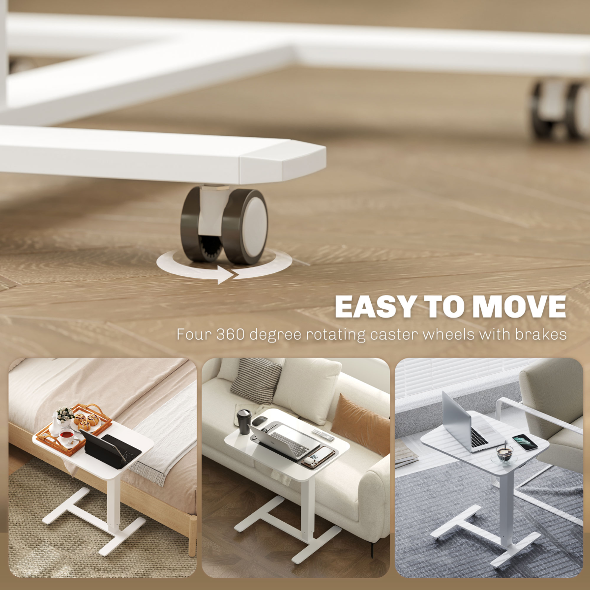 HOMCOM Height-Adjustable Standing Desk on Wheels, White