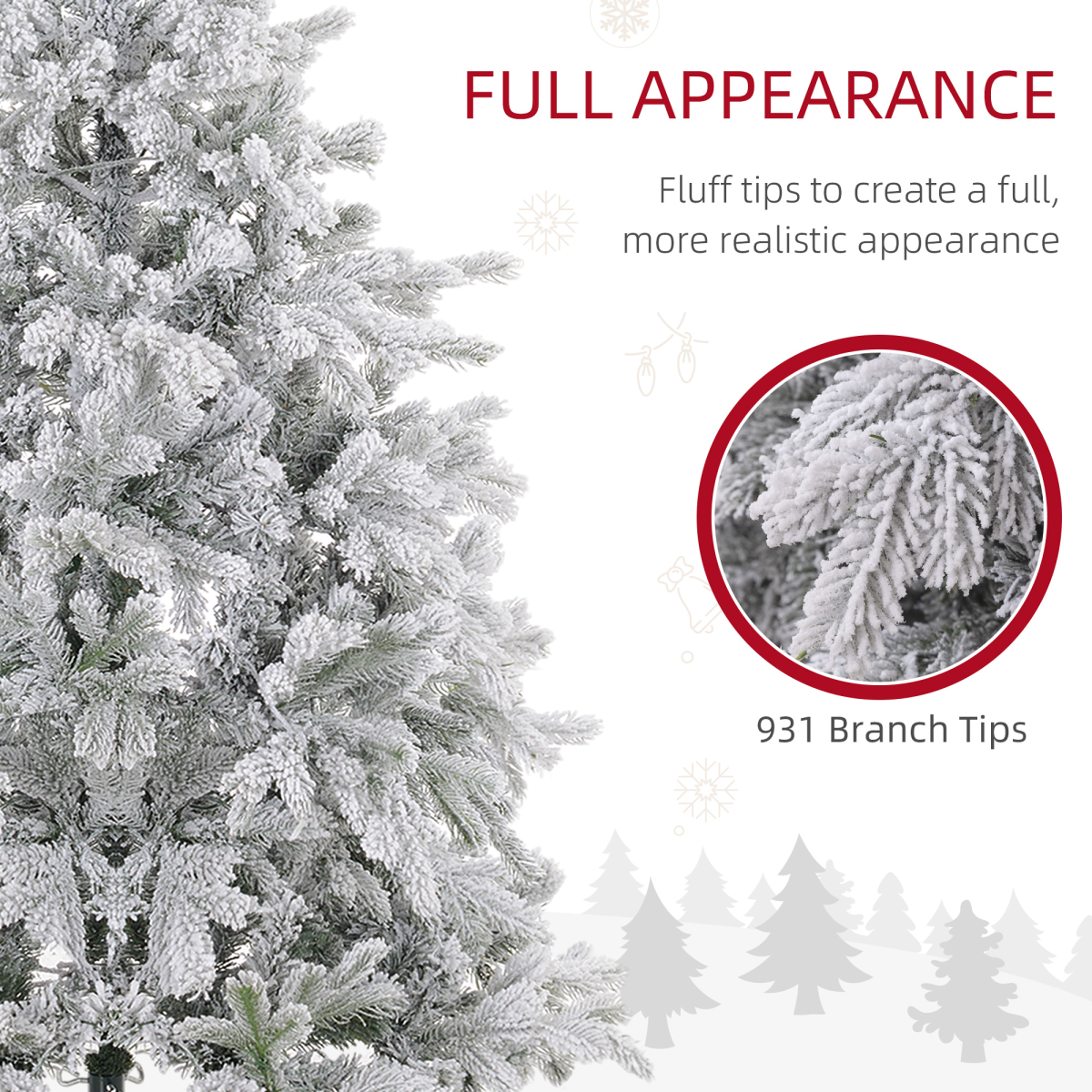 HOMCOM 5ft Snowy Artificial Christmas Tree with Realistic Branches & 200 LEDs