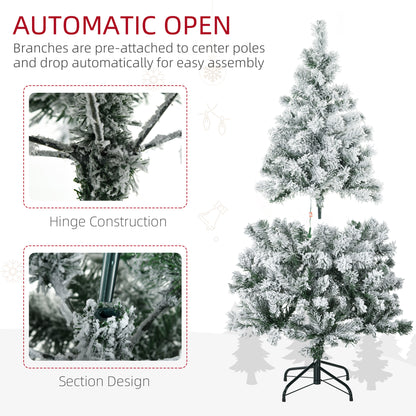 HOMCOM 4.5ft LED Snow-Flocked Christmas Tree with Auto-Open Branches Indoors