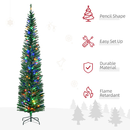 7.5ft Slim Pencil Christmas Tree with Colorful LED Lights & Steel Base