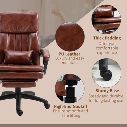 Ergonomic Office Chair w/ 7 Massage Points Headrest Armrest Footrest Brown