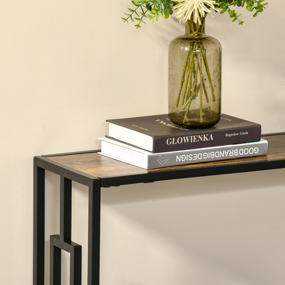 Industrial Console Table with Metal Frame - Rustic Brown/Black, 2 Shelves