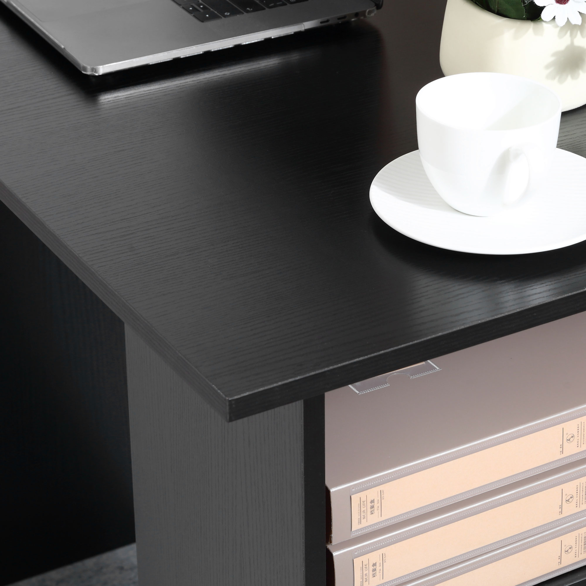 120cm Black Computer Desk with Drawers & Open Shelves, Left/Right Config