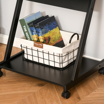 Rolling Computer Desk with Sliding Keyboard Tray - Black, 4 Wheels