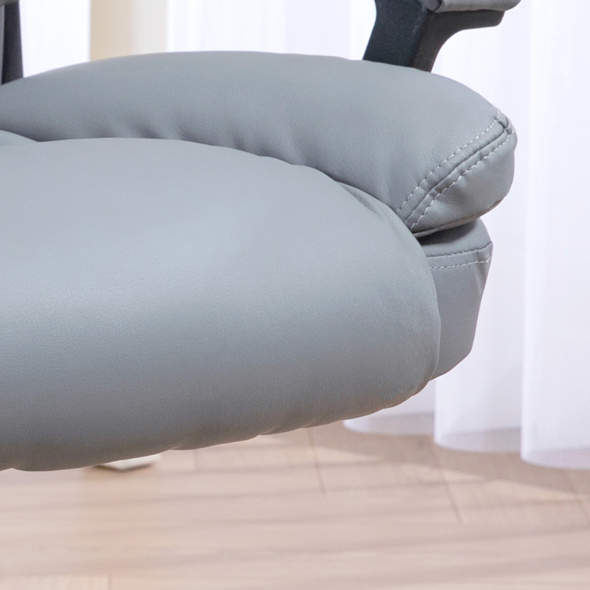 HOMCOM Faux Leather Home Office Chair Mid Back Desk Chair with Arms Light Grey