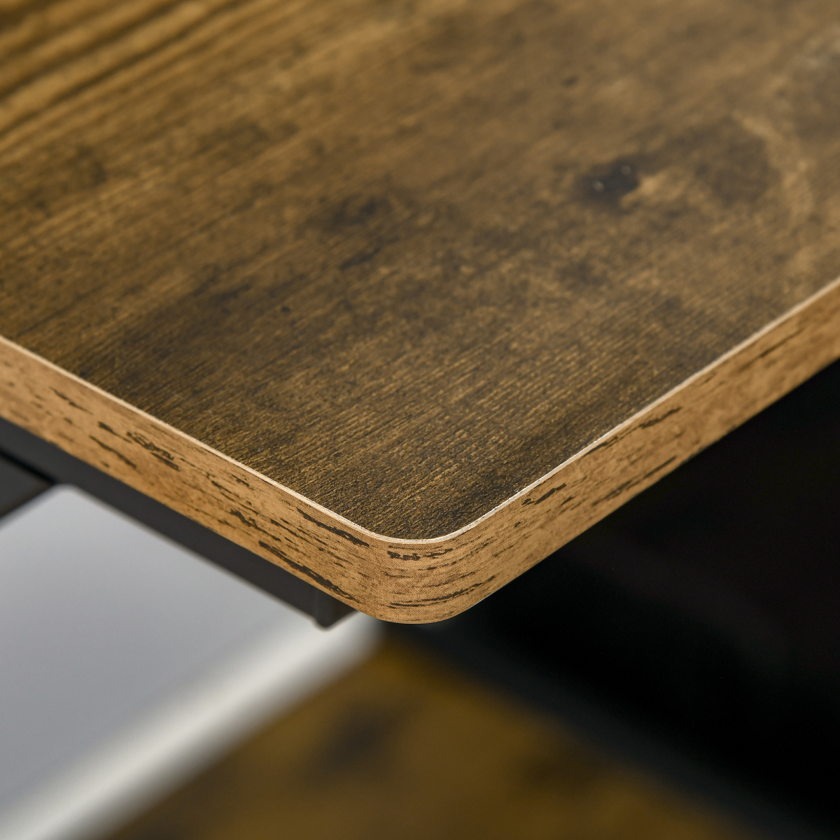 R-Shaped Brown Computer Desk with Monitor Shelf, Storage & Z-Frame