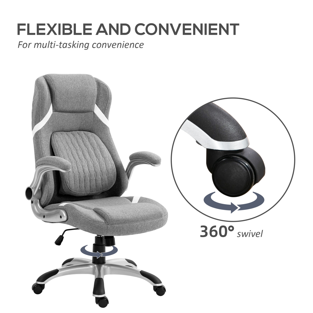 Vinsetto Fabric Office Desk Chair with Adjustable Height Tilt Function Grey