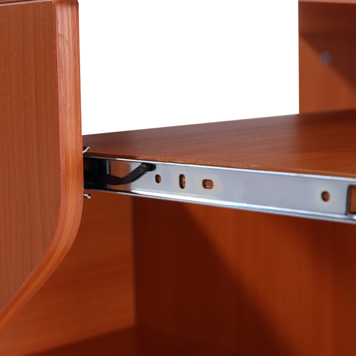 Cherry Wood Mobile Computer Desk with Keyboard Tray and Wheels