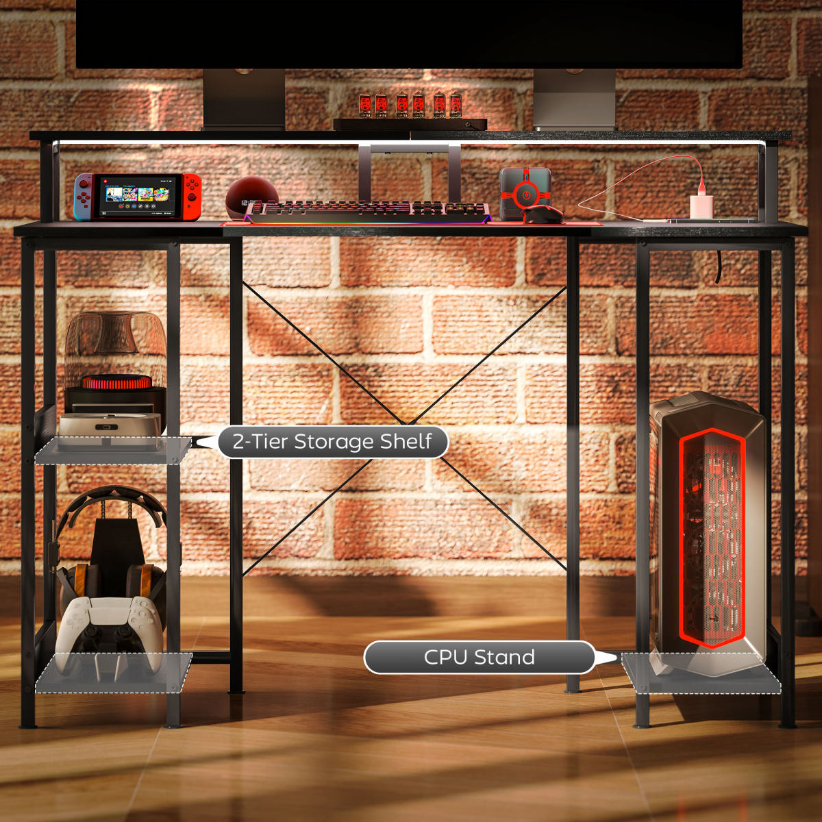 HOMCOM Reversible Home Office Desk with USB Charging RGB LED Storage