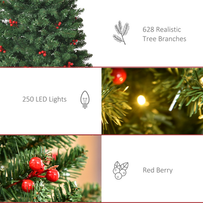 6FT Prelit Pencil Christmas Tree - Warm White LEDs, Red Berry Accents